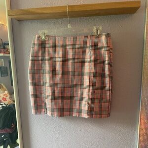 SHEIN Pink Plaid Miniskirt with Slits, Size L